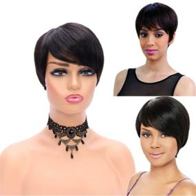img 3 attached to 150% Density Brazilian Short Human Hair Wigs for Black Women - Pixie Cut Styles (1B)