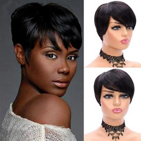 img 4 attached to 150% Density Brazilian Short Human Hair Wigs for Black Women - Pixie Cut Styles (1B)