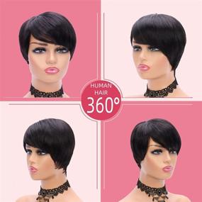 img 2 attached to 150% Density Brazilian Short Human Hair Wigs for Black Women - Pixie Cut Styles (1B)