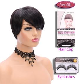 img 1 attached to 150% Density Brazilian Short Human Hair Wigs for Black Women - Pixie Cut Styles (1B)