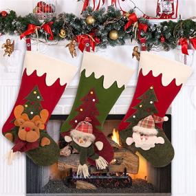img 4 attached to 🎅 Set of 3 Seniny Christmas Stockings, Personalized 19" Large Xmas Stockings with 3D Santa, Snowman, and Reindeer Characters – Ideal for Family Holiday Christmas Party Decorations