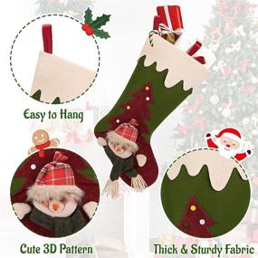 img 2 attached to 🎅 Set of 3 Seniny Christmas Stockings, Personalized 19" Large Xmas Stockings with 3D Santa, Snowman, and Reindeer Characters – Ideal for Family Holiday Christmas Party Decorations