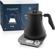 ovalware electric pour over gooseneck kettle: ultimate variable temperature control for quick boil & precise brewing - stainless steel, fast hot water boiler, coffee/tea maker logo