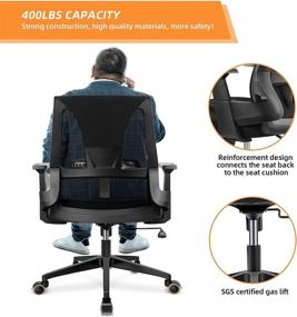 img 1 attached to Comfortable Ergonomic Office Chair with Lumbar Support for Heavy Adults - DAVEJONES Mid Back Desk Chair with Swivel Function and Large Seat