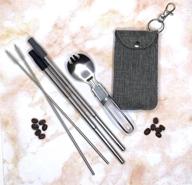 me.mother earth premium collapsible reusable stainless steel straw - eco friendly 2-pack telescopic straws – includes keychain fashion bag, cleaning brush, and foldable spork logo