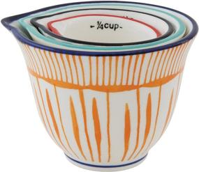 img 3 attached to Hand Stamped Striped Stoneware Measuring 🍶 Cups Set - Creative Co-Op (4 Sizes/Designs)