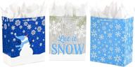🎁 hallmark 13-inch large holiday gift bag assortment + tissue paper (pack of 3: blue, snowflakes, snowman) for christmas or hanukkah gift giving логотип