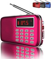 📻 qaise am/fm radio with bluetooth, mp3 player, usb & sd card ports, led flashlights - loud stereo speaker - long-range transmitter - travel pocket size - hot pink logo