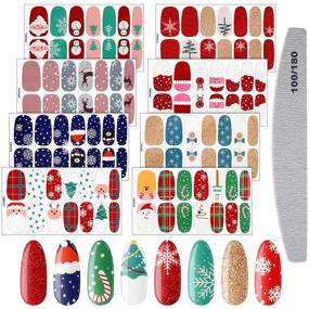 img 4 attached to 🎄 8-Sheet Christmas Nail Stickers - Full Nail Wrap Adhesive Decals with Stylish Deer, Snowman, and Xmas Tree Designs. Includes Nail File - Perfect Women's Christmas Nail Decoration