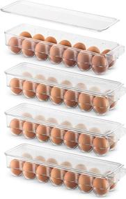 img 2 attached to 🥚 Stackable Egg Holder Bins - Plastic Refrigerator Organizer Tray Set for Fridge Freezer - Clear Storage Container with Lid & Handles - Holds 14 Eggs