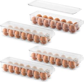 img 4 attached to 🥚 Stackable Egg Holder Bins - Plastic Refrigerator Organizer Tray Set for Fridge Freezer - Clear Storage Container with Lid & Handles - Holds 14 Eggs