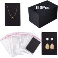 🖤 набор дисплеев для черных сережек и ожерелий ojyudd: 150 штук карт с сумками и крафтовыми бумажными ярлыками для ювелирных изделий (3,5 х 2 дюйма, черный) логотип
