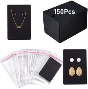img 4 attached to 🖤 OJYUDD Black Earring and Necklace Card Display Set: 150 Pcs Cards with Bags and Kraft Paper Tags for Jewelry Presentation (3.5 x 2 inch, Black)