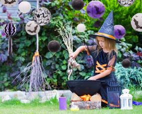 img 2 attached to 🎃 Enhance your Halloween Décor with UNIQOOO 12pcs Spooky Paper Lanterns Set - Black, White, Purple, Bats, and Honeycomb Pom Pom Tassels - Perfect for Indoor/Outdoor Holiday Home Garden Party!