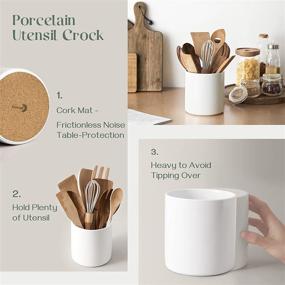 img 2 attached to DOWAN White Utensil Holder: Stylish Ceramic Kitchen Crock with Cork Mat for Countertop Protection and Easy Cleaning