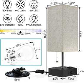 img 3 attached to 💡 Modern Bedside Lamp with USB Port and AC Outlet, Cotanic Table Lamp for Bedroom, Nightstand Lamp with Pull Chain, Fabric Linen Shade, 5000K Daylight Light Bulb Included