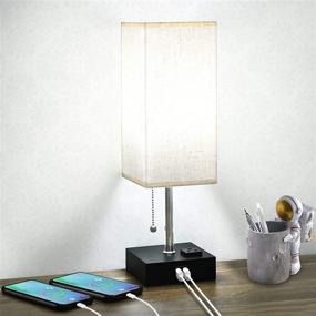 img 4 attached to 💡 Modern Bedside Lamp with USB Port and AC Outlet, Cotanic Table Lamp for Bedroom, Nightstand Lamp with Pull Chain, Fabric Linen Shade, 5000K Daylight Light Bulb Included