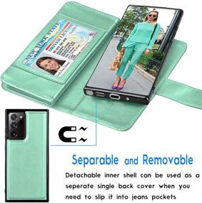 img 2 attached to Protective Wallet Case for Samsung Galaxy Note 20 Ultra: Detachable Magnetic Hard Case, Credit Card Slots, Luxury PU Leather Cover in Turquoise