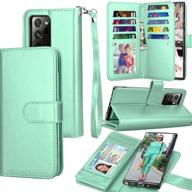 protective wallet case for samsung galaxy note 20 ultra: detachable magnetic hard case, credit card slots, luxury pu leather cover in turquoise logo