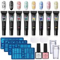 💅 topdirect nail stamping gel polish set - 8ml (8 colors) + 4 nail stamping templates + 1 stamper (with 2 scrapers) - nail art stamping kit polish stamper and 36 design scraper nail plate print manicure tool logo