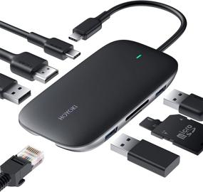 img 4 attached to 🔌 Hoyoki USB C Hub HDMI 4K: 8-in-1 Type C Adapter with Ethernet, 100W PD Charger, USB 3.0 Ports, and SD Card Reader for MacBook Pro, Chromebook, HP XPS, and More