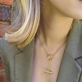 img 3 attached to Aurelia Mae 18K Gold Plated Toggle Necklace: Elegant Rolo & Layering Link Chain T-Bar Design