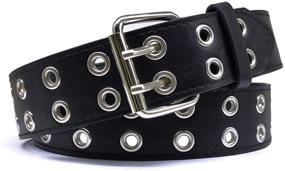 img 1 attached to YUCFOREN Double Grommet Punk Leather Belt Unisex 2 Hole Fashion Jeans Belt By YUCFOREN