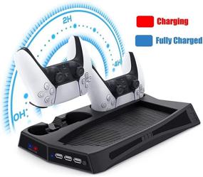 img 1 attached to Enhanced PS5 Vertical Stand Cooling Fan Station with Dual Controller Charger and 14 Retractable Game Card Storage