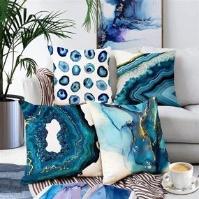 img 3 attached to Navy Blue Decorative Pillow Covers 18 x 18 - Set of 4 | Marble Design 🔵 Texture Throw Pillow Covers | Turquoise Blue Room Decor | Couch Sofa Living Room Patio Summer Home Decor