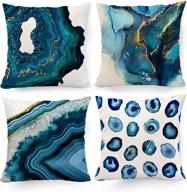 navy blue decorative pillow covers 18 x 18 - set of 4 | marble design 🔵 texture throw pillow covers | turquoise blue room decor | couch sofa living room patio summer home decor логотип