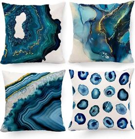 img 4 attached to Navy Blue Decorative Pillow Covers 18 x 18 - Set of 4 | Marble Design 🔵 Texture Throw Pillow Covers | Turquoise Blue Room Decor | Couch Sofa Living Room Patio Summer Home Decor