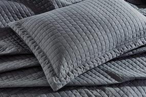 img 2 attached to 🛏️ Stylish & Cozy: Chezmoi Collection 3-Piece Quilted Bedspread Set, Queen Size - Charcoal