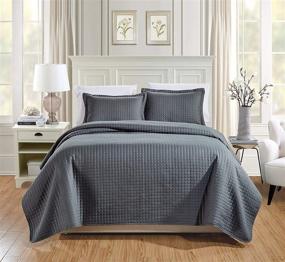 img 4 attached to 🛏️ Stylish & Cozy: Chezmoi Collection 3-Piece Quilted Bedspread Set, Queen Size - Charcoal