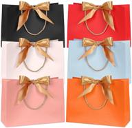 fyy 6pcs medium size gift bags with handles - waterproof colorful paper bags for baby shower, wedding, party, birthday, and holiday celebrations (12.6 x 4.3 x 9.8 inch, 6 colors) - golden bow ribbon logo