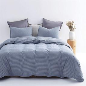 img 3 attached to 🛏️ Wake In Cloud - Denim Blue Striped Ticking Printed Duvet Cover Set, 100% Cotton Bedding, King Size - Zipper Closure (3pcs, White)