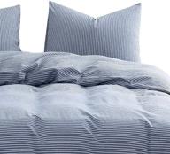 🛏️ wake in cloud - denim blue striped ticking printed duvet cover set, 100% cotton bedding, king size - zipper closure (3pcs, white) logo