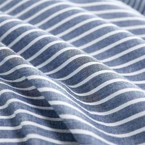 img 1 attached to 🛏️ Wake In Cloud - Denim Blue Striped Ticking Printed Duvet Cover Set, 100% Cotton Bedding, King Size - Zipper Closure (3pcs, White)