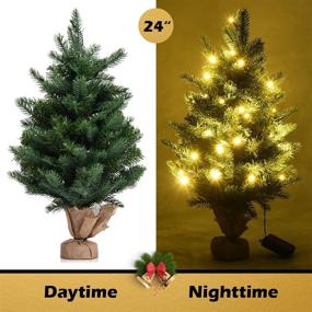 img 2 attached to 🎄 Goplus 2ft Tabletop Spruce Christmas Tree: Pre-lit with 35 Warm White LED, Battery Operated, Perfect Xmas Decor for Home and Office, With Built-in Timer