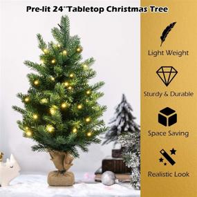 img 1 attached to 🎄 Goplus 2ft Tabletop Spruce Christmas Tree: Pre-lit with 35 Warm White LED, Battery Operated, Perfect Xmas Decor for Home and Office, With Built-in Timer