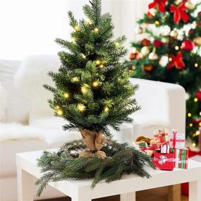 img 4 attached to 🎄 Goplus 2ft Tabletop Spruce Christmas Tree: Pre-lit with 35 Warm White LED, Battery Operated, Perfect Xmas Decor for Home and Office, With Built-in Timer