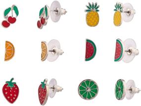 img 2 attached to Lux Accessories Women's Enamel Tropical Fruit Multiple Stud Earrings Set - Pack of 6