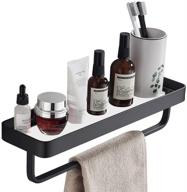 🛁 simve 15.7 inch bathroom tempered glass shelf with towel bar: wall mounted shower organizer in matte black logo