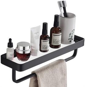 img 4 attached to 🛁 SIMVE 15.7 Inch Bathroom Tempered Glass Shelf with Towel Bar: Wall Mounted Shower Organizer in Matte Black