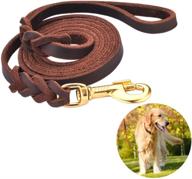 premium brown leather dog leash braided - heavy duty training 🐶 leash for large, medium, small breed dogs - 4ft/6ft standard pet leashes logo