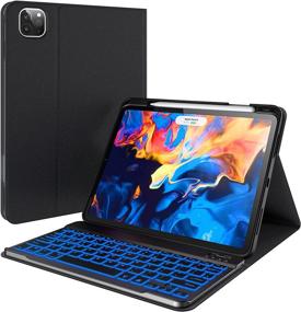 img 4 attached to 📱 Black iPad Pro 11 inch Case with Keyboard - Compatible with iPad Pro 11 2020 & 2018 and iPad Air 4th Generation - Featuring Apple Pencil Charging Holder, Wireless 7 Color Backlit Keyboard, and Slim Leather Folio Smart Cover