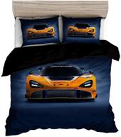 🏎️ abojoy orange sports car duvet cover set for kids and teens - cool 3d printed speed racing car automobile style bedding set - includes 1 quilt cover + 2 pillowcases (twin size, orange blue) - no comforter included logo