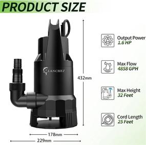 img 3 attached to 💧 1.6 HP Submersible Sump Pump - Efficient 4858GPH Water Transfer Pump for Pool, Garden, Cellar, Pond - With Float Switch - Suitable for Clean and Dirty Water