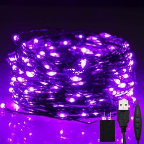 img 4 attached to 🎃 66ft Halloween Fairy String Lights 200 LED Twinkle Star, Dimmable Control, USB & Adapter Powered, Starry Black Wire Lights for Indoor Outdoor Bedroom Wedding Christmas Party Decoration, Purple