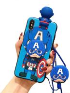 mme character case for iphone 6/6s/7/8/se 2020 - captain america 3d cartoon case soft tpu with phone stand holder and holder neck strap lanyard (captain america logo