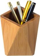 🎍 bamboo wood pen holder stand for desk - geometric pencil cup pot | cute desktop office supplies for kids | makeup brushes organizer (bamboo) логотип